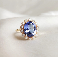 18K verguld 925 sterling zilver ring met natuurlijke 7x9mm tanzaniet ovale edelsteen en CZ accenten, december geboortesteen sieraden