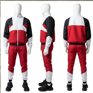 Conjunto Deportivo Ligero Unisex Rojo, Blanco y Negro, Estampado, con Capucha y Cordón Ajustable, Transpirable, de Poliéster, para Otoño - Product Image 5