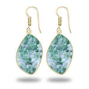 Pendientes de Alta Calidad con Engaste Grande, Ágata Natural en Forma de Árbol, Diseño de Moda con Baño de Oro de 18K - Product Image 6