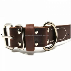Nuevo collar de perro de cuero de diseño personalizado resistente y duradero en cuero de sillín genuino marrón con herrajes de níquel de primera calidad - Product Image 3