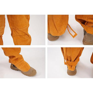 Wholesale Flame Retardant Leather Welding Pants Yellow <b>Split</b> Leather Flat Front Style - Product Image 3