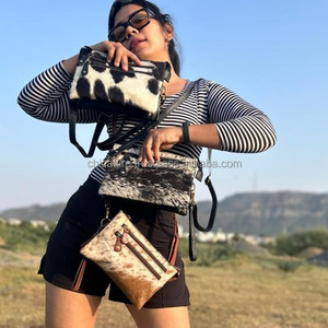 Bolso de mano de cuero de vaca de alta calidad, bolso cruzado de usos múltiples, pelo Real en cuero genuino, bolso de hombro con doble cremallera - Product Image 3
