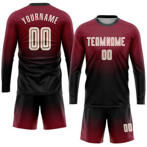 Ensemble d'uniformes de performance à manches longues personnalisés pour l'entraînement de football, couleur bordeaux et noir dégradé, collection automne-hiver - Product Image 2