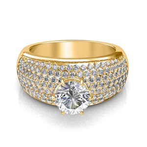 Yellow Gold Diamond Engagement <b>Ring</b> Round Brilliant Cut Prong Center Luxury Women's <b>Band</b> - Product Image 1