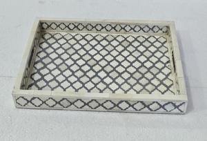 Bandeja de servir hecha a mano con incrustaciones de hueso, vajilla moderna de lujo para mesa de cocina, bandeja decorativa premium para té y café - Product Image 2