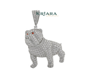 Colgante de Bulldog de Plata 925 con Diamante Redondo Cultivado en Laboratorio, Amuleto con Diseño de Animal de Lujo Unisex - Product Image 1
