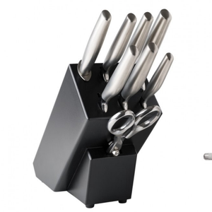 Ensemble de 8 couteaux de cuisine professionnels avec lames en acier inoxydable, bloc de rangement noir, manches en métal, ciseaux de cuisine et aiguiseur - Product Image 3