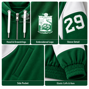 Iota Phi Lambda Sorority Women's Green <b>White</b> Color Block Zip-Up Oversized Hoodie Greek Letter Embroidered Varsity <b>Sweatshirt</b> - Product Image 2