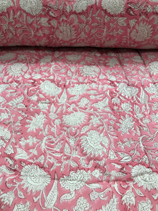 Traditional Handmade Flurry Cotton <b>Quilt</b> Pink Floral Print Reversible Durable All Season Home Use From Rajasthan - Product Image 4