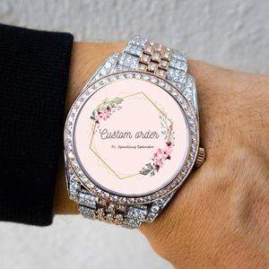 Reloj de Pulsera Unisex Hip Hop con Diamantes Moissanite VVS, Esfera Gris Romana con Acero Inoxidable Analógico, Personalizable - Product Image 4