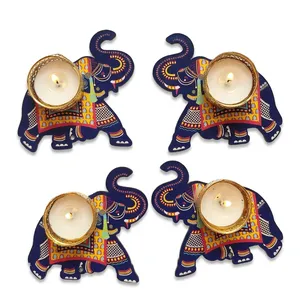 Wood Elephant <b>Tea</b> <b>Light</b> <b>Holder</b> with Colorful Pattern for Home Decoration - Product Image 6