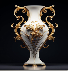 Jarrón de cerámica color crema con un dragón dorado en relieve y motivo floral, elegante cuello cónico. Disponible a precios de mayorista. - Product Image 2