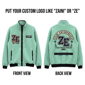 Premium 240 GSM Polar Fleece <b>Jacket</b> Mint Green Soft Plush Full Zip Black Trim Custom Logo Printed Casual Waterproof Breathable - Product Image 1