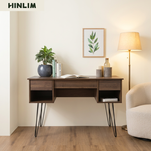 Modern Walnut Desk with Metal Legs Minimalist Home Office Furniture Rectangular Design Durable Study <b>Table</b> - Product Image 1
