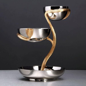 Top Arrival Three Tier Metal <b>Serving</b> Tray Stand Polished Gold Plant Design Glam Party Dessert Display - Product Image 3