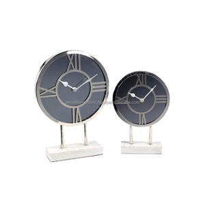 Metal Table <b>Clock</b> With Gold Plating Finishing Round Shape High Quality Black Stone Rectangular Base For Home Decoration - Product Image 3