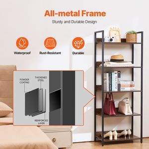 Libreria Industriale in Metallo Rustico a 5 Ripiani con Scaffali Aperti per Esposizione e Stoccaggio in Stile Vintage - Product Image 4