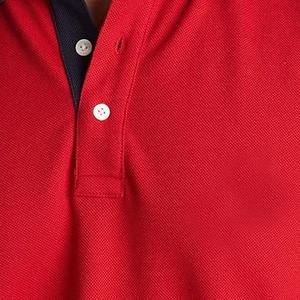 เสื้อโปโลชายสีแดงคุณภาพดีที่สุด แขนสั้น ผ้าคอตตอนปิเก้ สีพื้น ดีไซน์ลำลอง คอปกและปลายแขนสีกรมท่า - Product Image 6