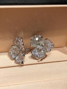 Flower Shape Oval Lab Grown Diamond Stud <b>Earrings</b> Solid 14K White Gold Minimalist Wedding Anniversary Party Women's Jewelry - Product Image 2