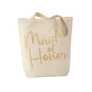 Sac fourre-tout de mariage en toile de coton premium avec impression dorée « Demoiselle d'honneur », sac cadeau réutilisable pour la fête nuptiale - Product Image 1