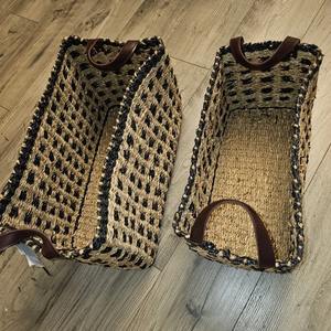 Juego de 2 Cestas de Mimbre con Patrón a Cuadros Negro y Natural, Hechas a Mano, Ecológicas, Hechas en Vietnam, Venta al Por Mayor - Product Image 3