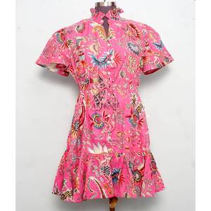 Vestido Casual de Algodón para Mujer, Diseño Vintage de Verano, Estampado Floral, Manga Corta, Corte en A, Ecológico, Venta al Por Mayor y Fabricación - Product Image 1