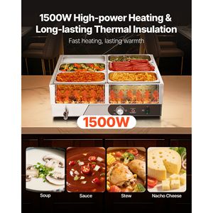 Scaldavivande Elettrico Commerciale 1500W in Acciaio Inox, Riscaldamento Rapido, Buffet da Banco, Bagnomaria con Coperchio per Riscaldamento a Vapore Manuale - Product Image 2