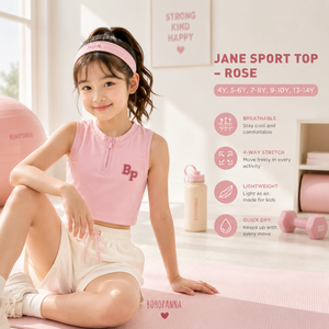BOHOPANNA เจน สปอร์ต ท็อปสีโรสเสื้อครอปแขนกุดมีซิปด้านหน้าชุดออกกำลังกายสำหรับเด็ก 4Y-14Y - Product Image 3