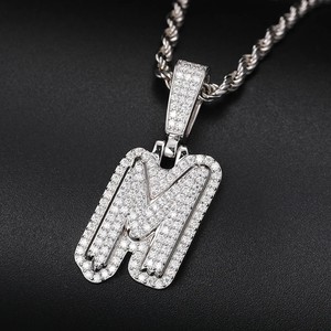 Collier unisexe en argent 925 avec pendentif lettre en moissanite, breloque initiale entièrement pavée, bijoux hip-hop pour soirée - Product Image 4