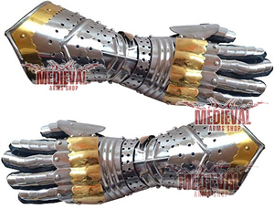 Par de Guantes de Acero Góticos Medievales con Forro de Cuero, Acabado Antiguo Pulido, para Deportes, Reenactamiento, Disfraz, Día de San Valentín - Product Image 5