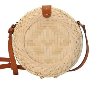 À la mode femmes bambou bandoulière cantine sac fourre-tout paille doublé Logo motif broderie fermeture éclair quotidien incontournable article gland - Product Image 1