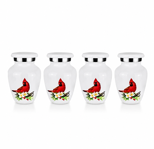Beautiful Memorial Royal White with Black Bird <b>Keepsake</b> set of 4 Metal Cremation Urns for Funeral <b>Ashes</b> - Product Image 5