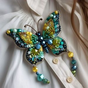 Broche brodée de perles de créateur pour cadeau et usage quotidien - Product Image 1