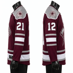 Ice Hockey Jersey Black Cherry & Chrome <b>Silver</b> Pro Weight Air Knit Polyester Lace Up Hockey Jersey Breathable Team Uniform - Product Image 3