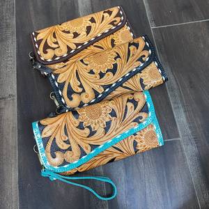 Handmade Tooled Leather Sunflower Pattern <b>Women</b> Clutches High Quality Stylish Cash & Card Holder Long Clutch Evening <b>Wallet</b> - Product Image 3