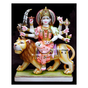 Belle statue de la déesse Durga Mata en marbre blanc naturel, faite à la main, en position assise sur un lion, au design classique, utilisée pour Thanksgiving - Product Image 2