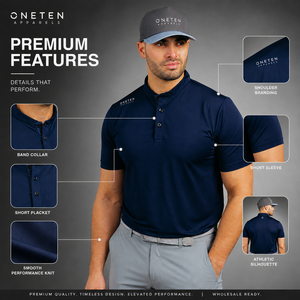 เสื้อโปโลกอล์ฟผู้ชาย ONETEN APPARELS แขนสั้น ผ้าโพลีเอสเตอร์ถัก 100% แห้งเร็ว สีกรมท่า - Product Image 5
