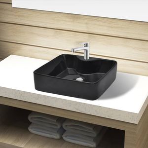 Lavello da bagno in ceramica quadrato nero con foro per rubinetto - Product Image 1
