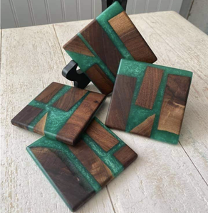 Posavasos Redondo Cuadrado de Madera y Resina con Diseño Chino para Tazas de Té y Café, con Soporte, de Tayyab Handicraft, en Oferta - Product Image 5