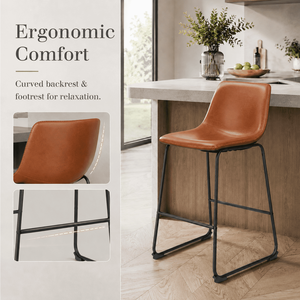 Juego de 2 Taburetes de Barra Altos de 18"/30" Modernos de Cuero PU con Respaldo y Reposapiés de Metal para Cocina - Product Image 4