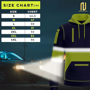 Sudadera con Capucha de Alta Visibilidad para Hombre, de Algodón, con Cinta Reflectante, Bolsillos con Cremallera Completa, Ropa de Trabajo para Guardias de Seguridad - Product Image 4