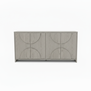 Buffet en bois moderne demi-cercle, meuble de rangement en bois à 4 portes avec panneau en arc, design moderne en arc - Product Image 1