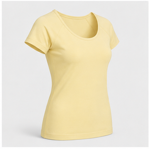 เสื้อยืดแขนสั้นสีเหลืองอ่อนสำหรับผู้หญิง คอวี ทรงเข้ารูป รุ่น WTS-0031 - Product Image 4