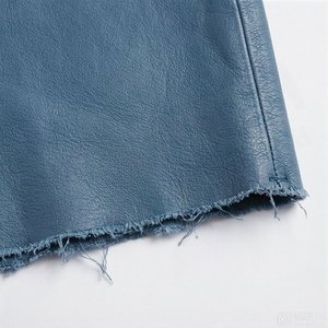 Women High Waist <b>Faux</b> <b>Leather</b> Pencil <b>Skirt</b> Blue Button Knee Length Solid Office Lady Autumn - Product Image 6