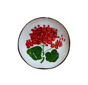 Bol en noix de coco laqué à motifs floraux peints à la main, art floral rouge, vaisselle durable pour une décoration élégante de la maison et une présentation sur la table de cuisine - Product Image 1