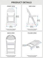 Chaises de réception pliantes et empilables en résine plastique résistantes aux intempéries avec structure en acier, anti-UV et antidérapantes pour événements et locations