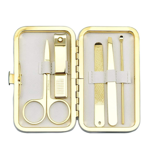 Professional 5 Pcs Gold Stainless Steel Grooming Scissors Tweezer <b>Nail</b> Clipper File Ear Pick Care <b>Set</b> Travel Luxury High Quality - Product Image 1