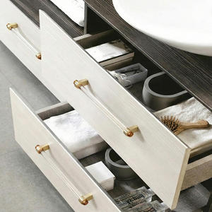 Poignées de bar contemporaines en acier inoxydable de luxe moderne, durables, avec accents en laiton pour armoires de chambre, de cuisine et commodes - Product Image 6