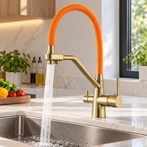 Grifo de <span class=keywords><strong>Cocina</strong></span> Tres en Uno con Filtro de Agua Potable, Rociador Extraíble, Grifo Giratorio de Cobre para Fregadero, Mezclador de Agua Fría y Caliente - Product Image 1