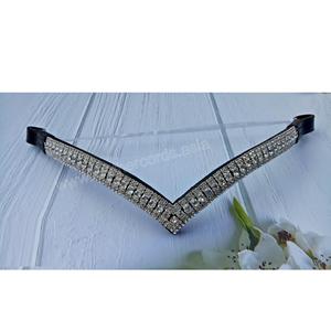 Fronture de luxe en cuir pour cheval, ornée de cristaux en V et de strass multi-rangs, pour bride et équipement d'équitation - Product Image 2